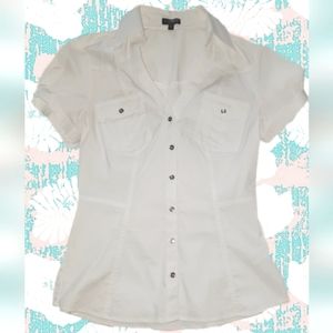 Express Women's White Cap Sleeve Button Down Shirt